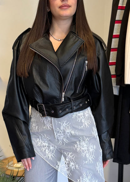 Chiodo Ecopelle Crop Nero - SUSY MIX - MARYGIÒ