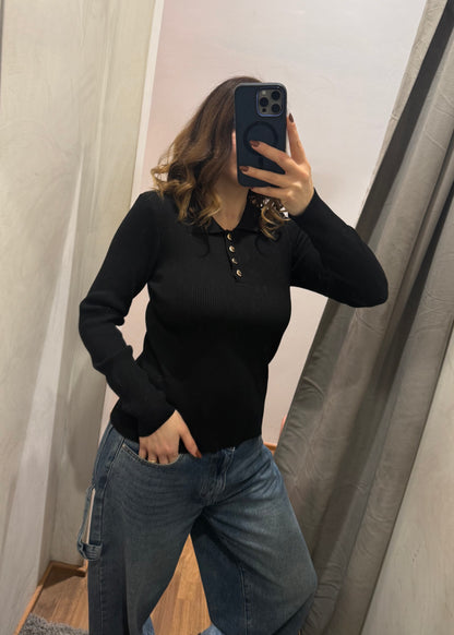 Maglia Polo a Costine Nera