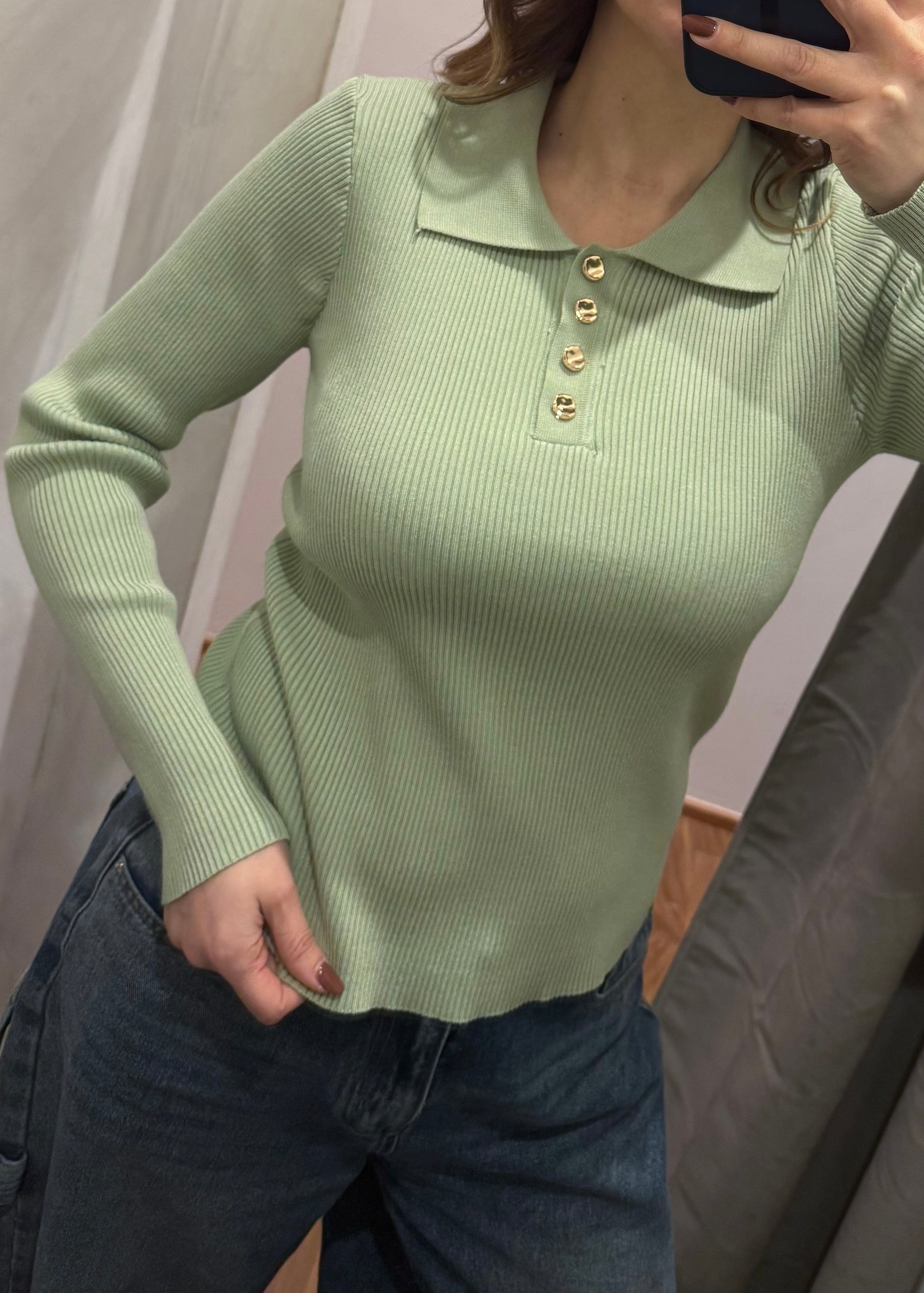 Maglia Polo a Costine Verde Salvia - MARYGIÒ