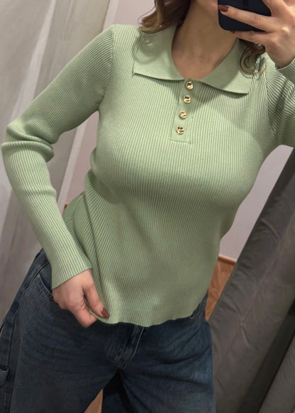 Maglia Polo a Costine Verde Salvia - MARYGIÒ