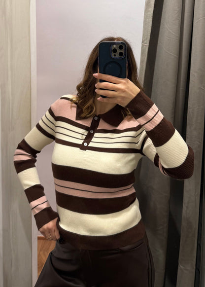 Polo a Costine Coffee/Pink