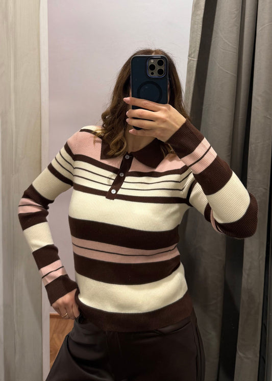 Polo a Costine Coffee/Pink