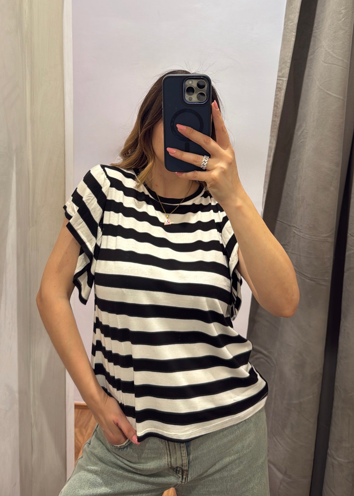 T-shirt a Righe in Viscosa Nero  - SUSY MIX