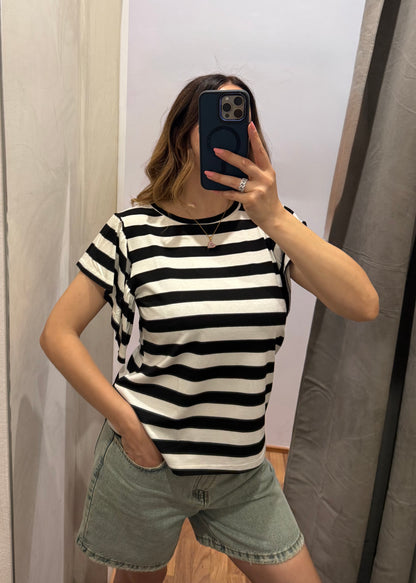 T-shirt a Righe in Viscosa Nero  - SUSY MIX