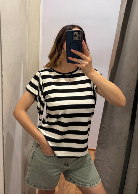 T-shirt a Righe in Viscosa Nero  - SUSY MIX