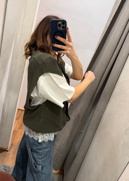 Maxi-Gilet in Cotone Verde Militare - SUSY MIX