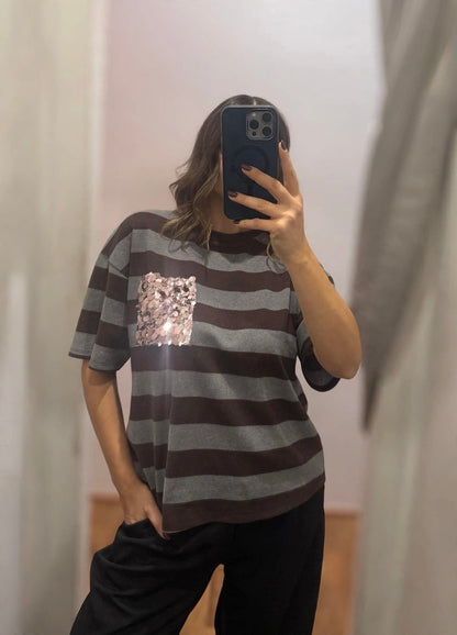 Maglia righe con tasca paillettes | più colori - Susy Mix