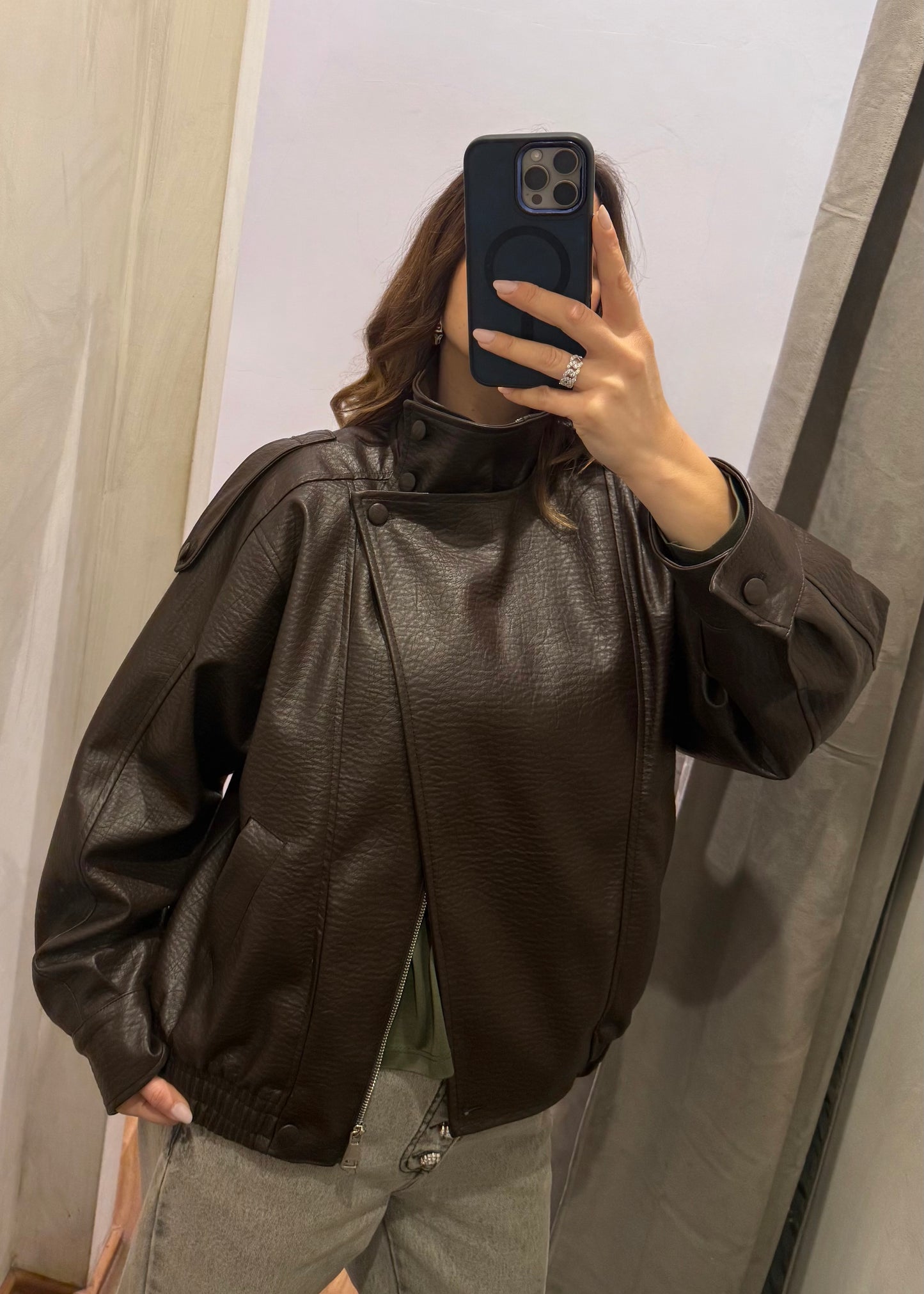 Bomber Ecopelle Martellata Moro - SUSY MIX