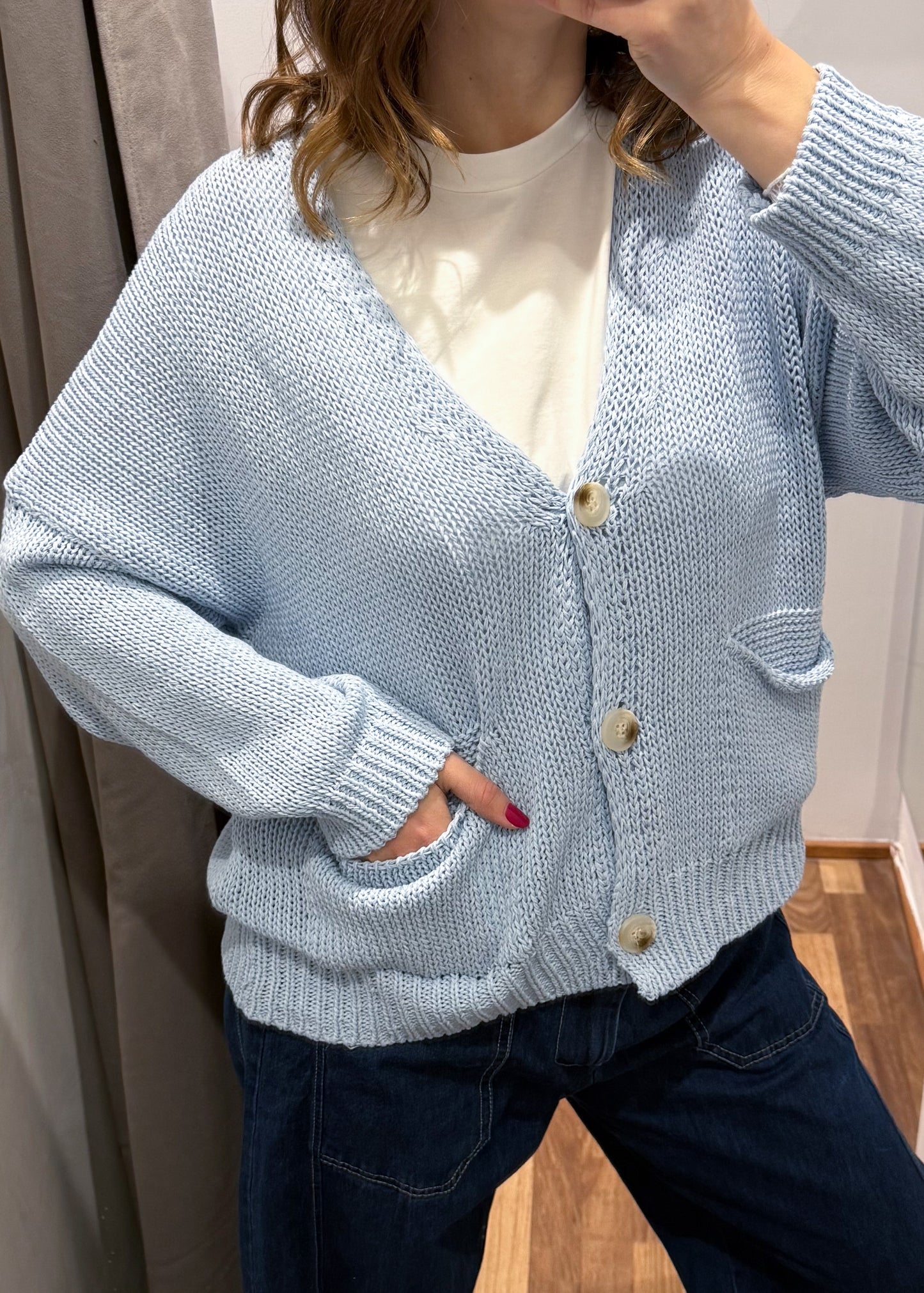 Cardigan Over con Tasche Celeste - SUSY MIX - MARYGIÒ