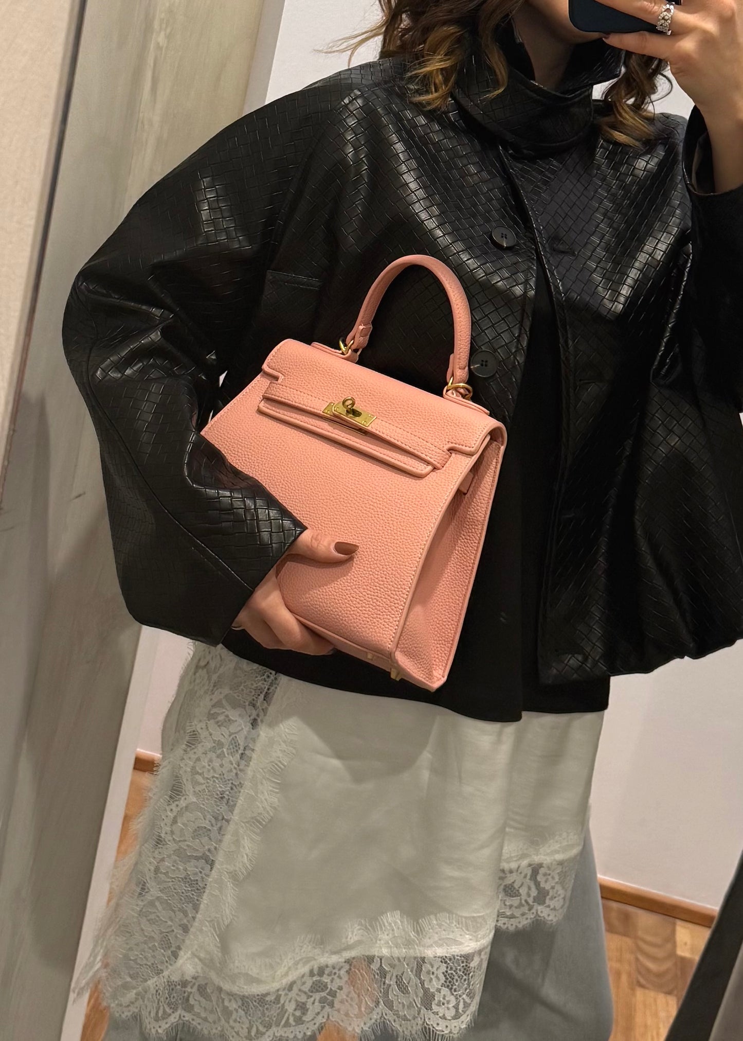 Borsa “Kelly” Media Ecopelle Rosa