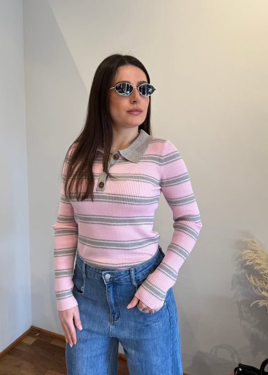 Maglia Polo a Righe Rosa