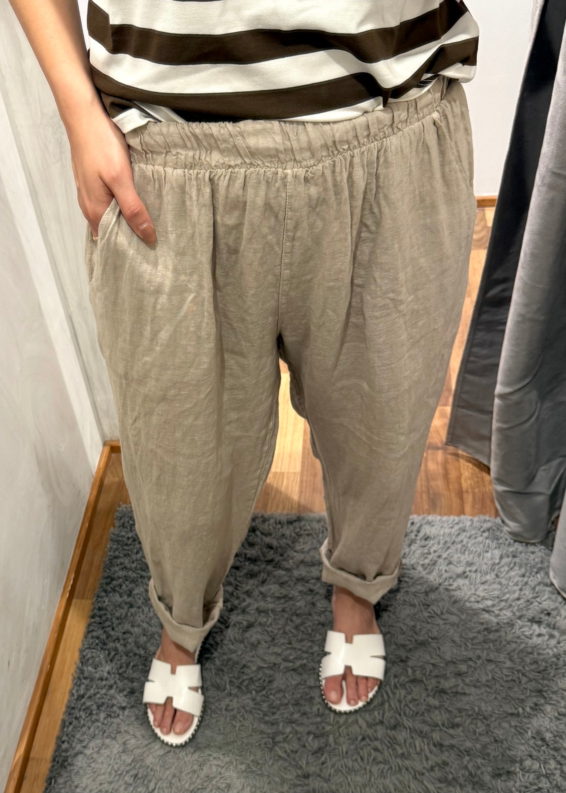 PANTALONE CARROT-FIT IN LINO SABBIA - SUSY MIX - MARYGIÒ