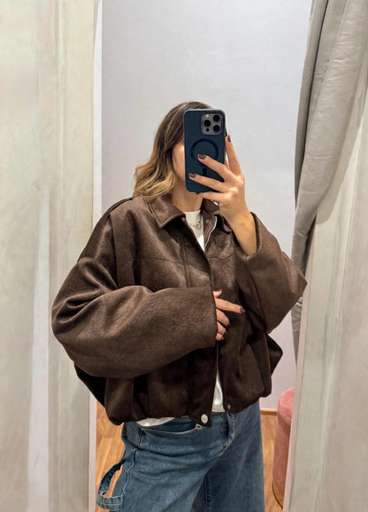 Bomber effetto camoscio Moro - Susy Mix