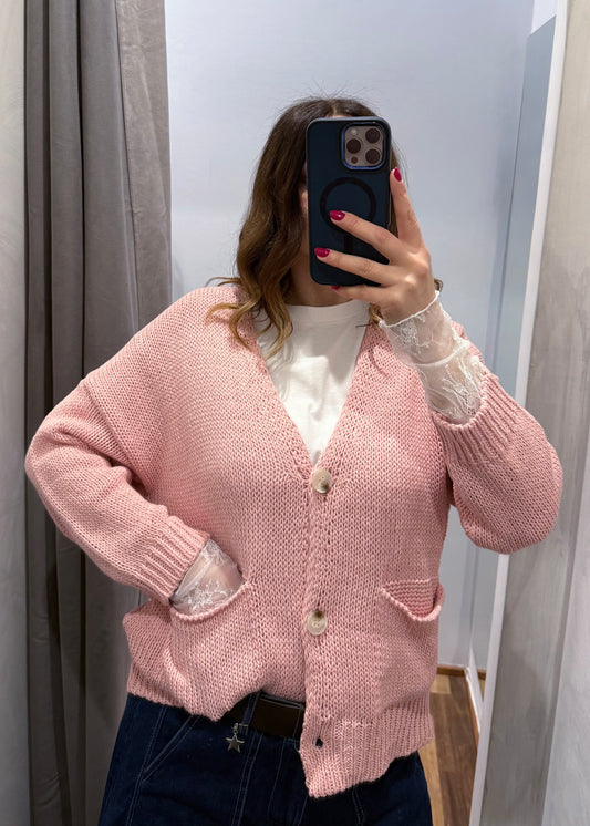 Cardigan Over con Tasche Rosa - SUSY MIX - MARYGIÒ