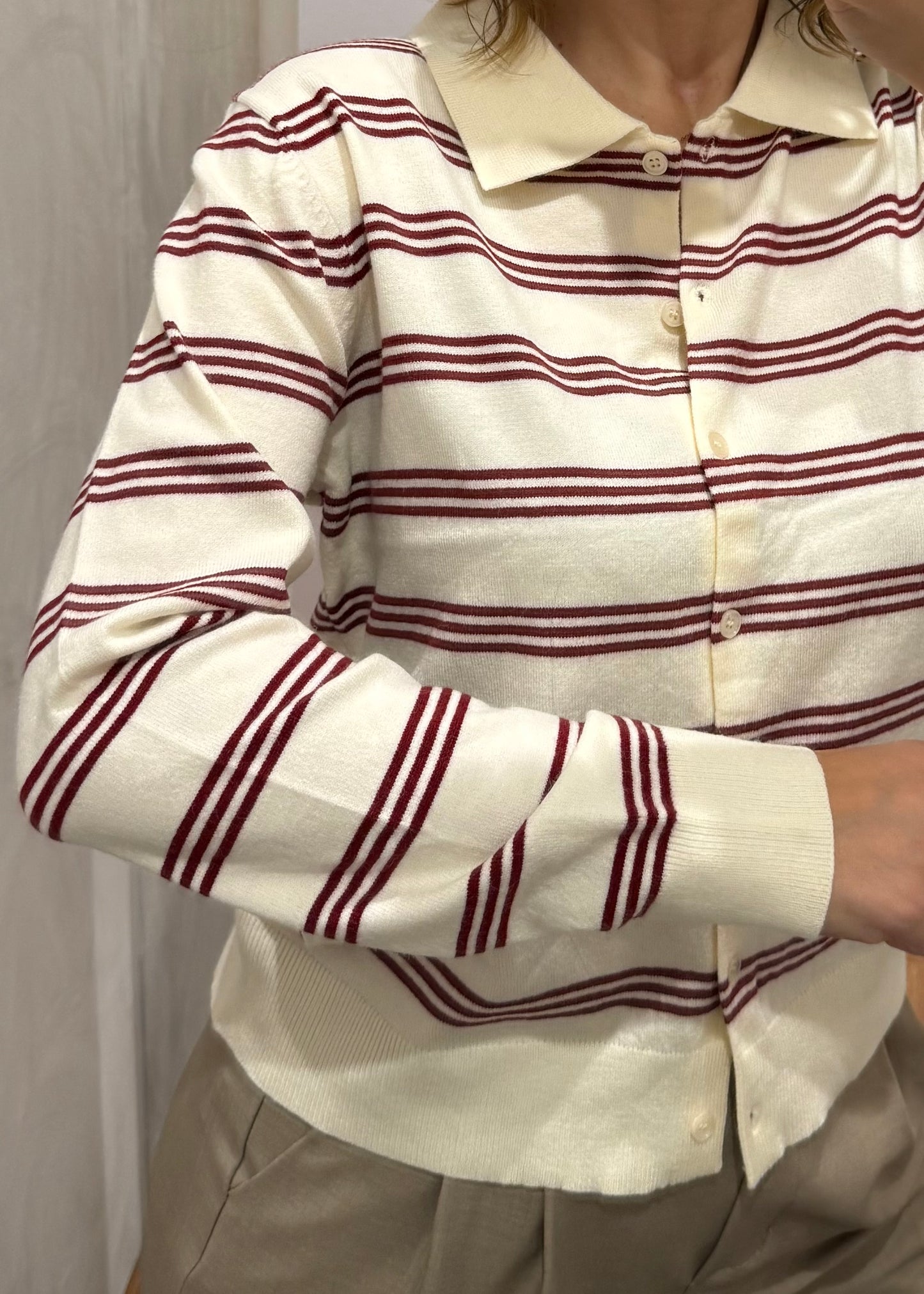 Cardigan Polo Righe Bourdeaux