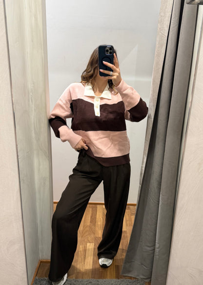 Maglia Polo a Righe Rosa/Marrone