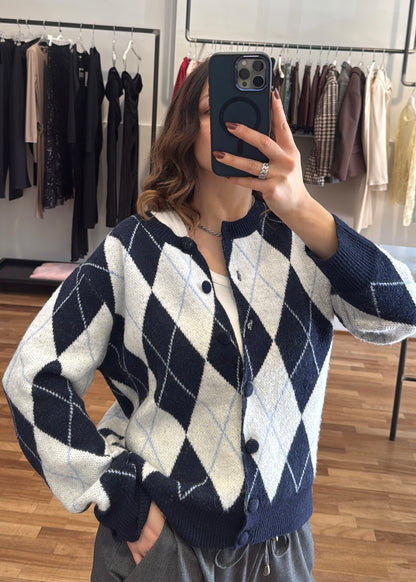 Cardigan Rombi Blu/Ecrù - MARYGIÒ