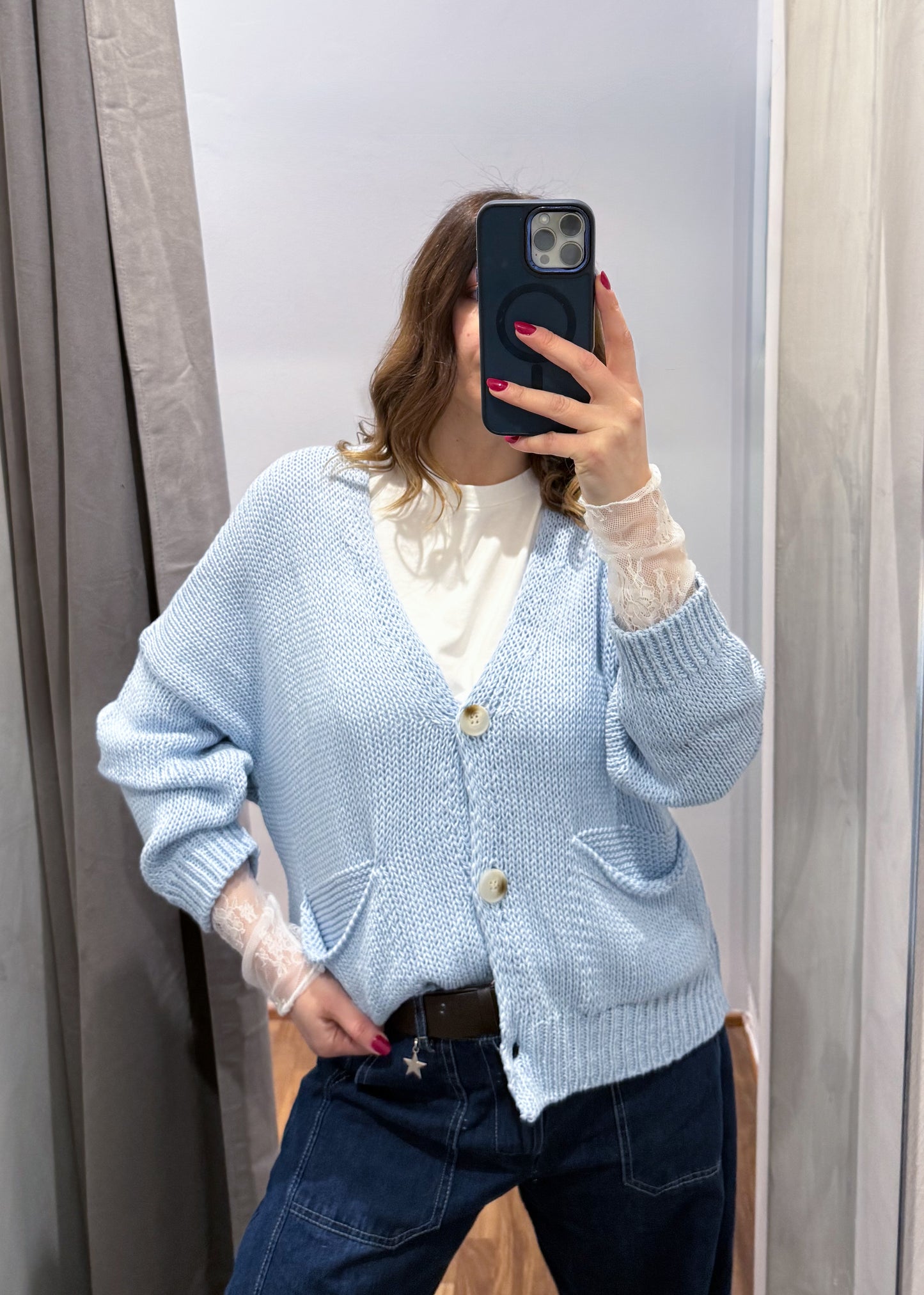 Cardigan Over con Tasche Celeste - SUSY MIX - MARYGIÒ