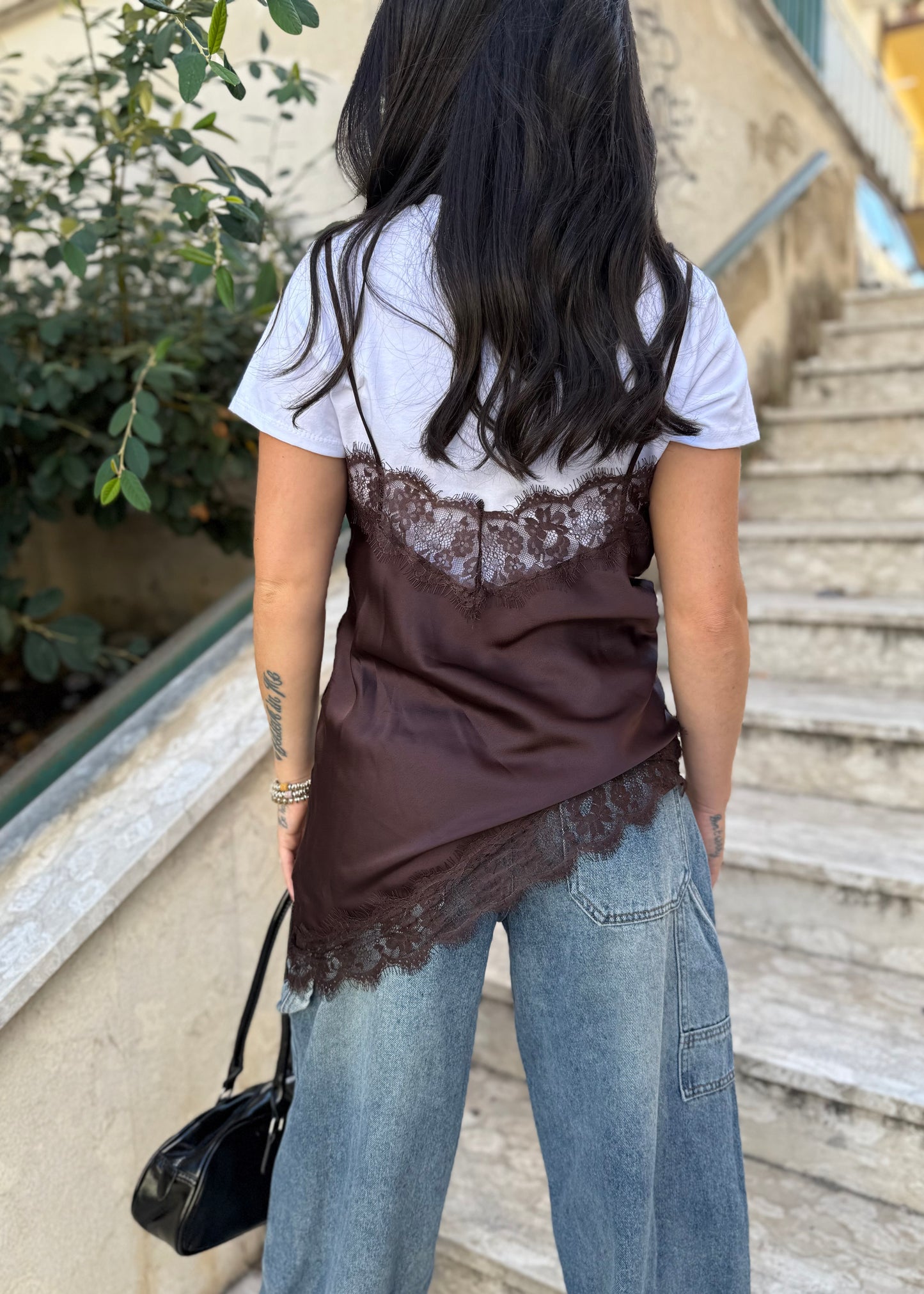 Top Satin Asimmetrico Pizzo | più colori