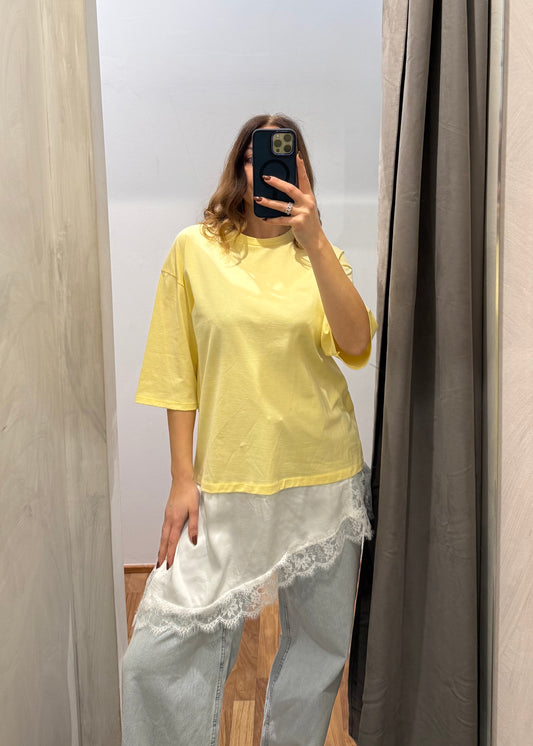 T-shirt Gialla Asimmetrica con Pizzo - SUSY MIX