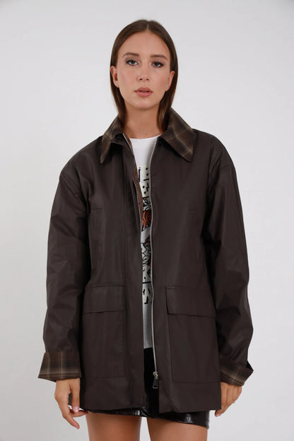 Giacca trench cerata con colletto a quadri Moro - SUSY Mix
