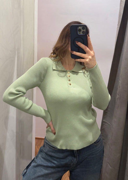 Maglia Polo a Costine Verde Salvia - MARYGIÒ