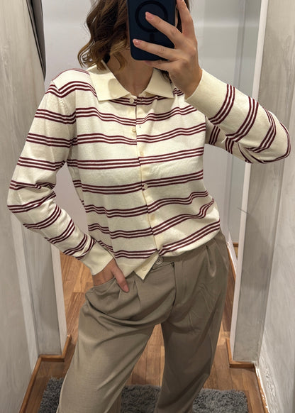 Cardigan Polo Righe Bourdeaux