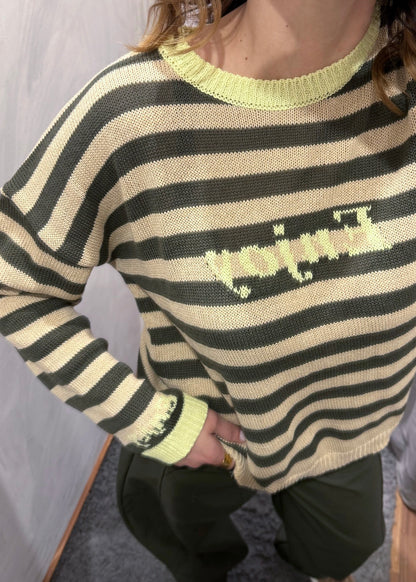 Maglia Rigata “Enjoy” Verde Militare - SUSY MIX - MARYGIÒ
