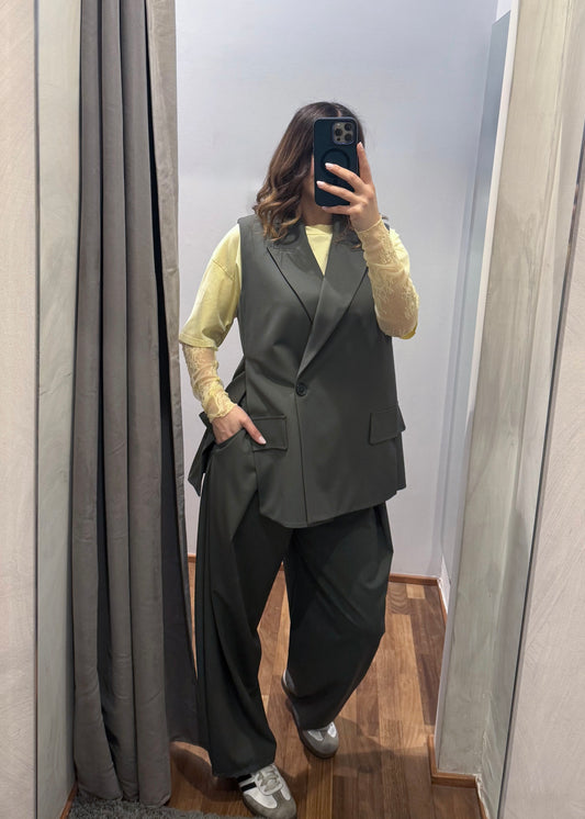 Pantalone Ovetto con Pinces Verde Militare - SUSY MIX