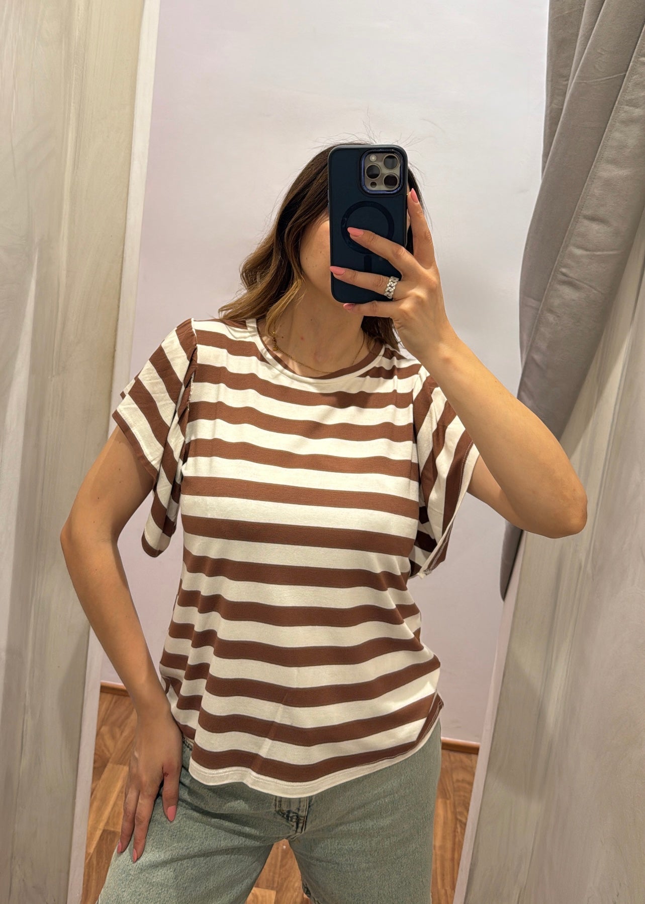 T-shirt a Righe in Viscosa Tabacco - SUSY MIX