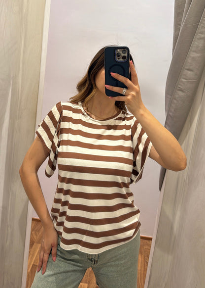 T-shirt a Righe in Viscosa Tabacco - SUSY MIX