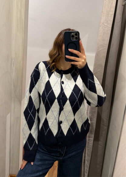 Cardigan Rombi Blu/Ecrù - MARYGIÒ