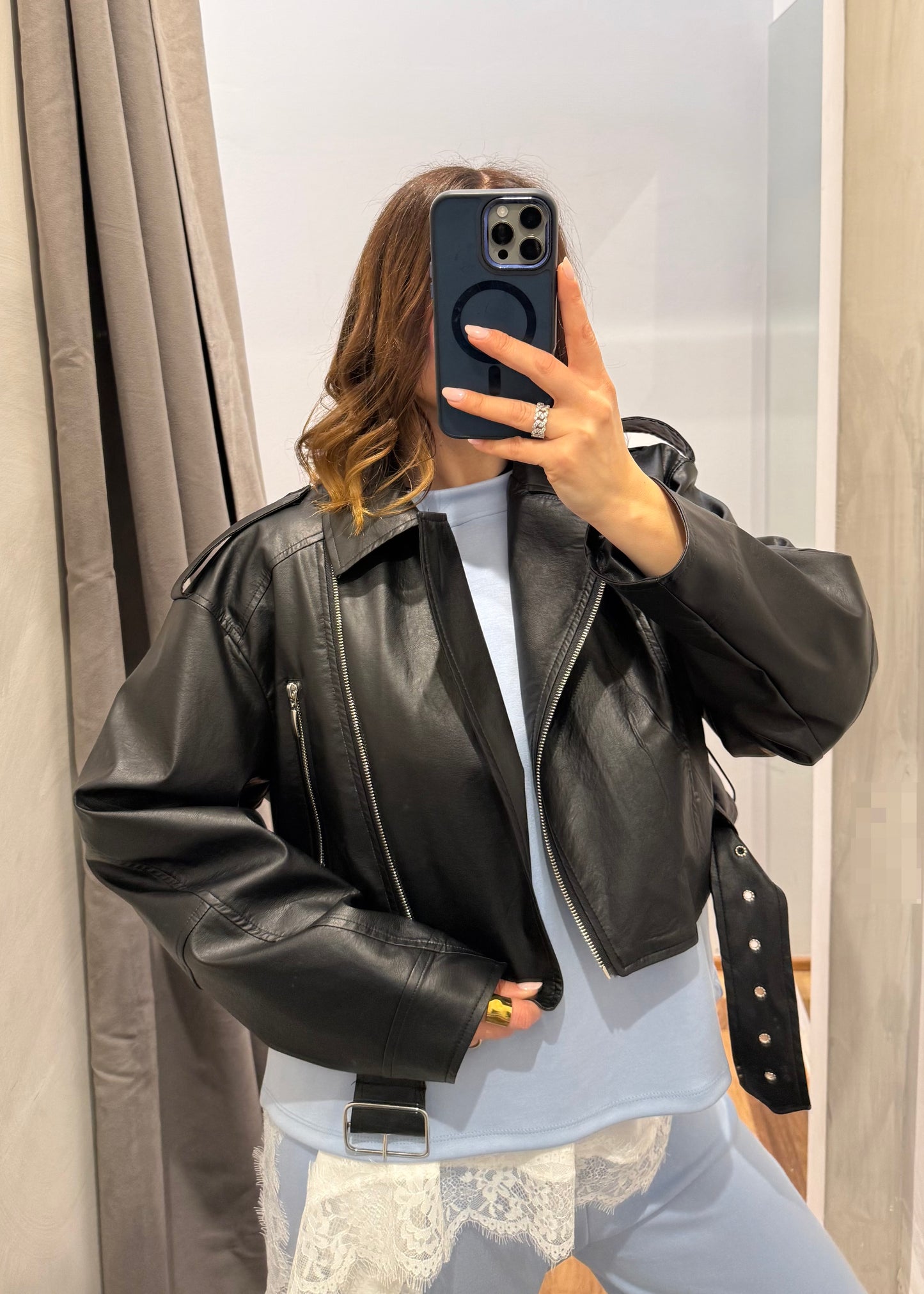 Chiodo Ecopelle Crop Nero - SUSY MIX - MARYGIÒ