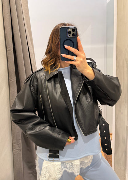 Chiodo Ecopelle Crop Nero - SUSY MIX - MARYGIÒ