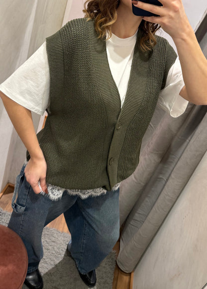 Maxi-Gilet in Cotone Verde Militare - SUSY MIX