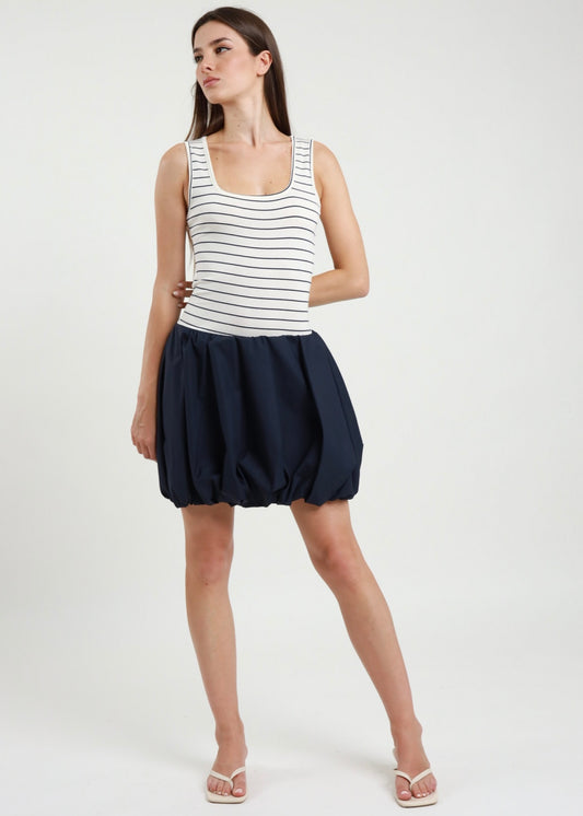 Abito a Righe con Gonna Palloncino Blu - SUSY MIX