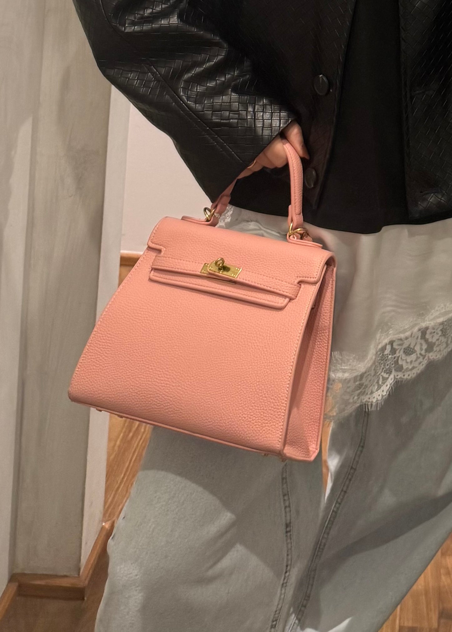 Borsa “Kelly” Media Ecopelle Rosa