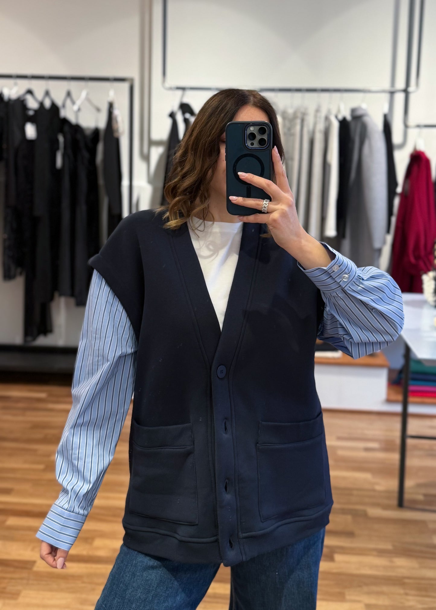 Cardigan in Felpa Blu Notte - LUMINA - MARYGIÒ