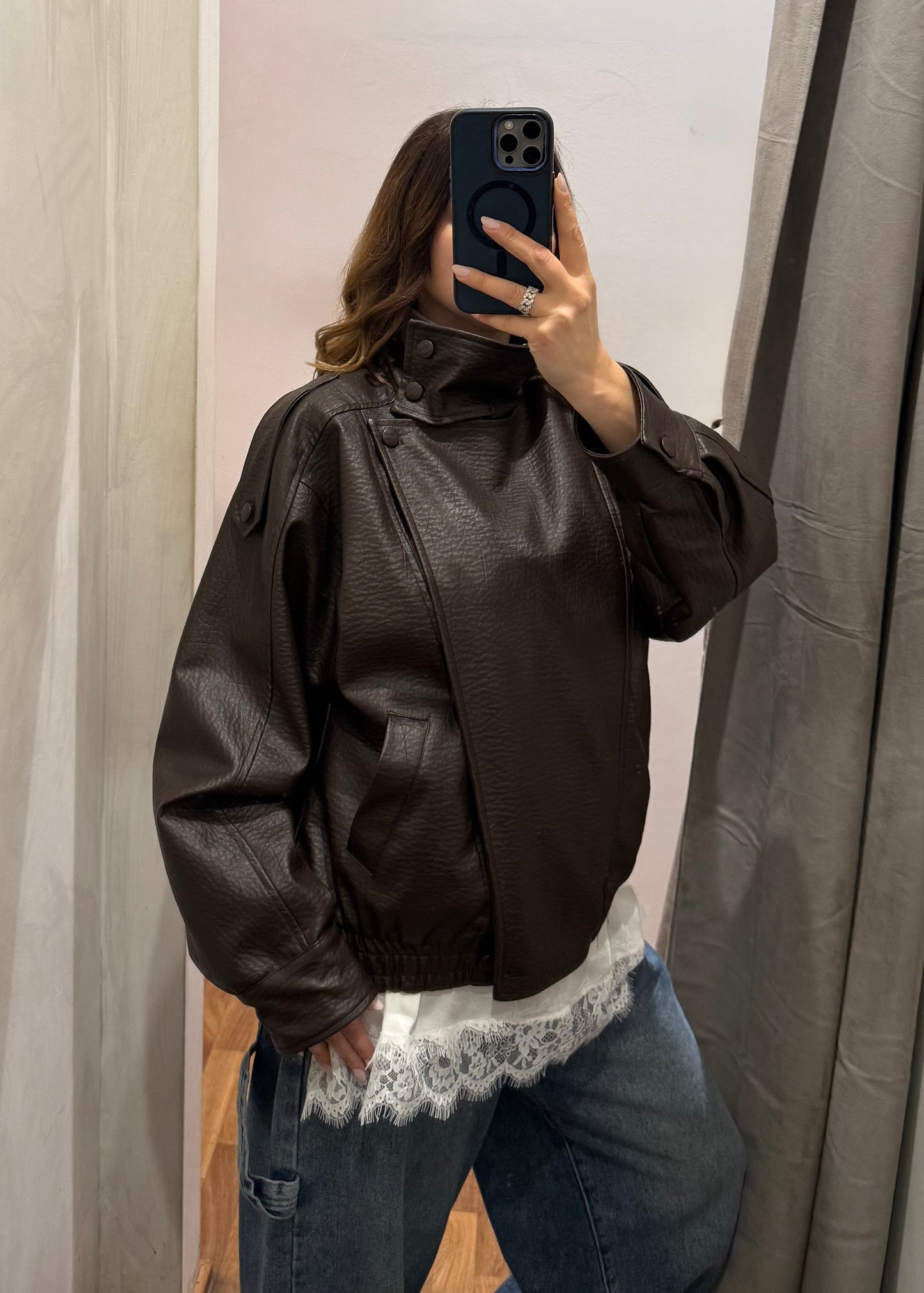 Bomber Ecopelle Martellata Moro - SUSY MIX