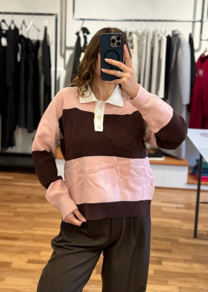 Maglia Polo a Righe Rosa/Marrone