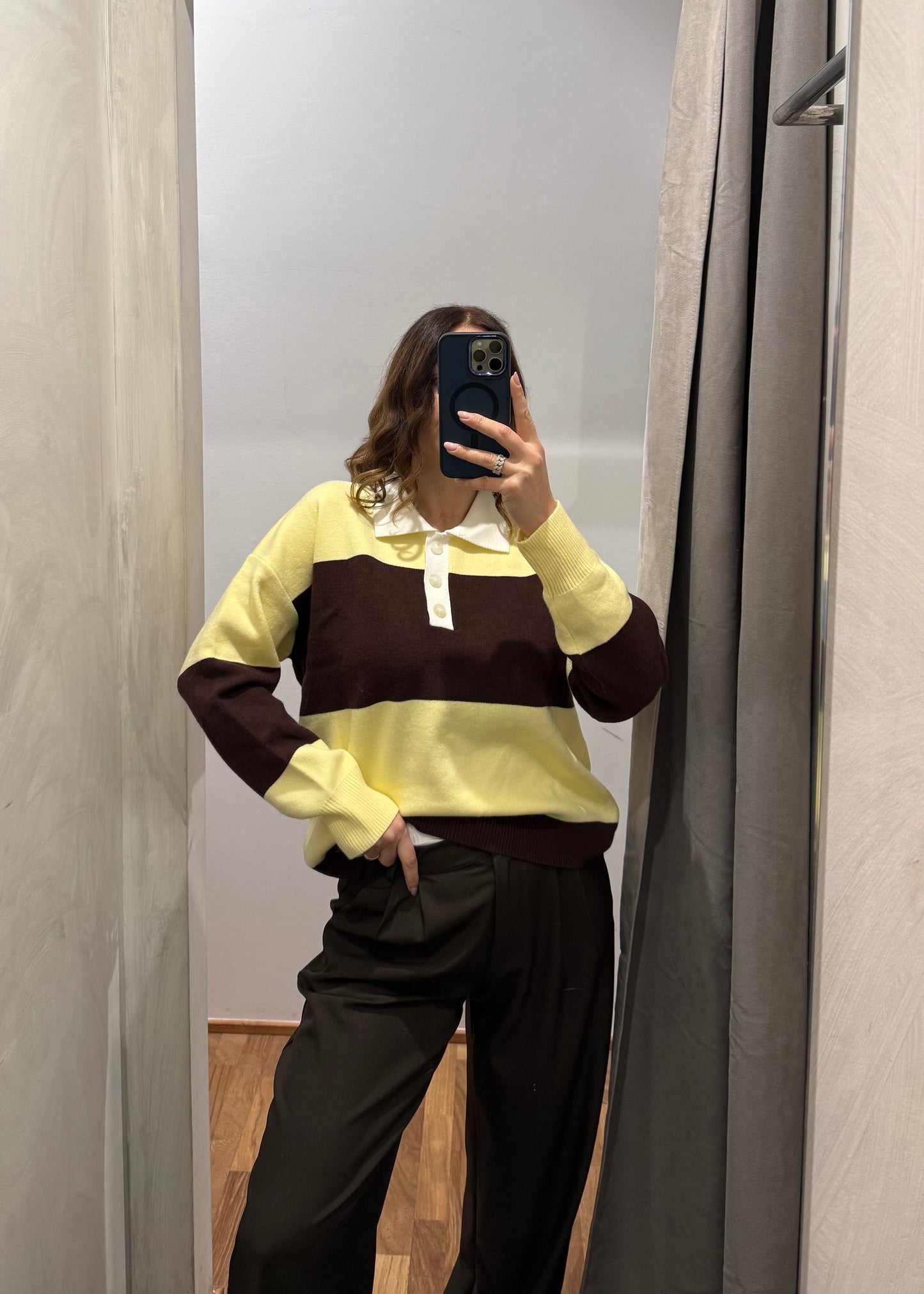 Maglia Polo a Righe Giallo/Marrone