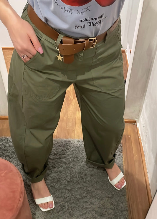 PANTALONE CARROT-FIT VERDE MILITARE - SUSY MIX