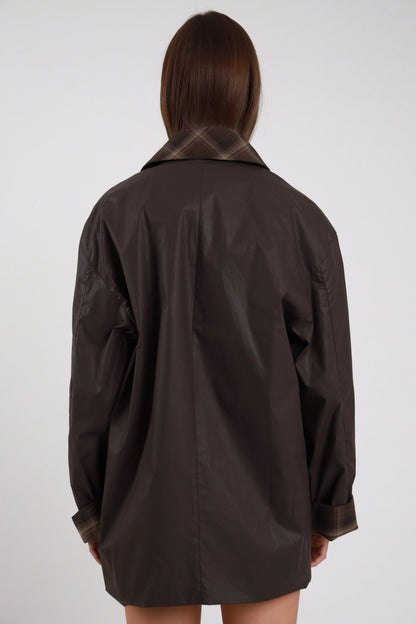 Giacca trench cerata con colletto a quadri Moro - SUSY Mix