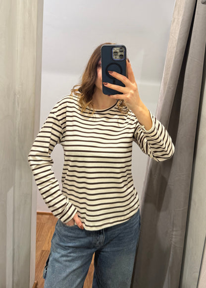 Maglietta a Righe Panna/Moro