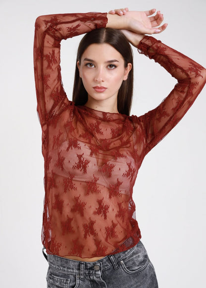 T-shirt maniche lunghe in pizzo | più colori - Susy Mix