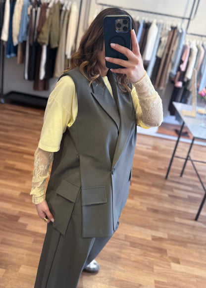 Gilet Over con Spacchi Verde Militare - SUSY MIX