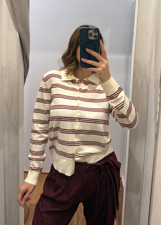 Cardigan Polo Righe Bourdeaux