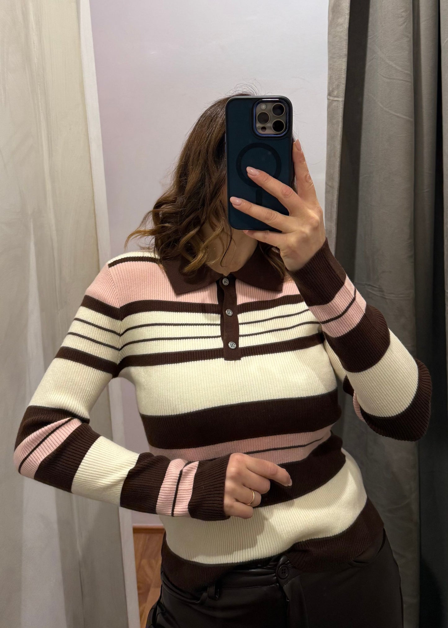 Polo a Costine Coffee/Pink