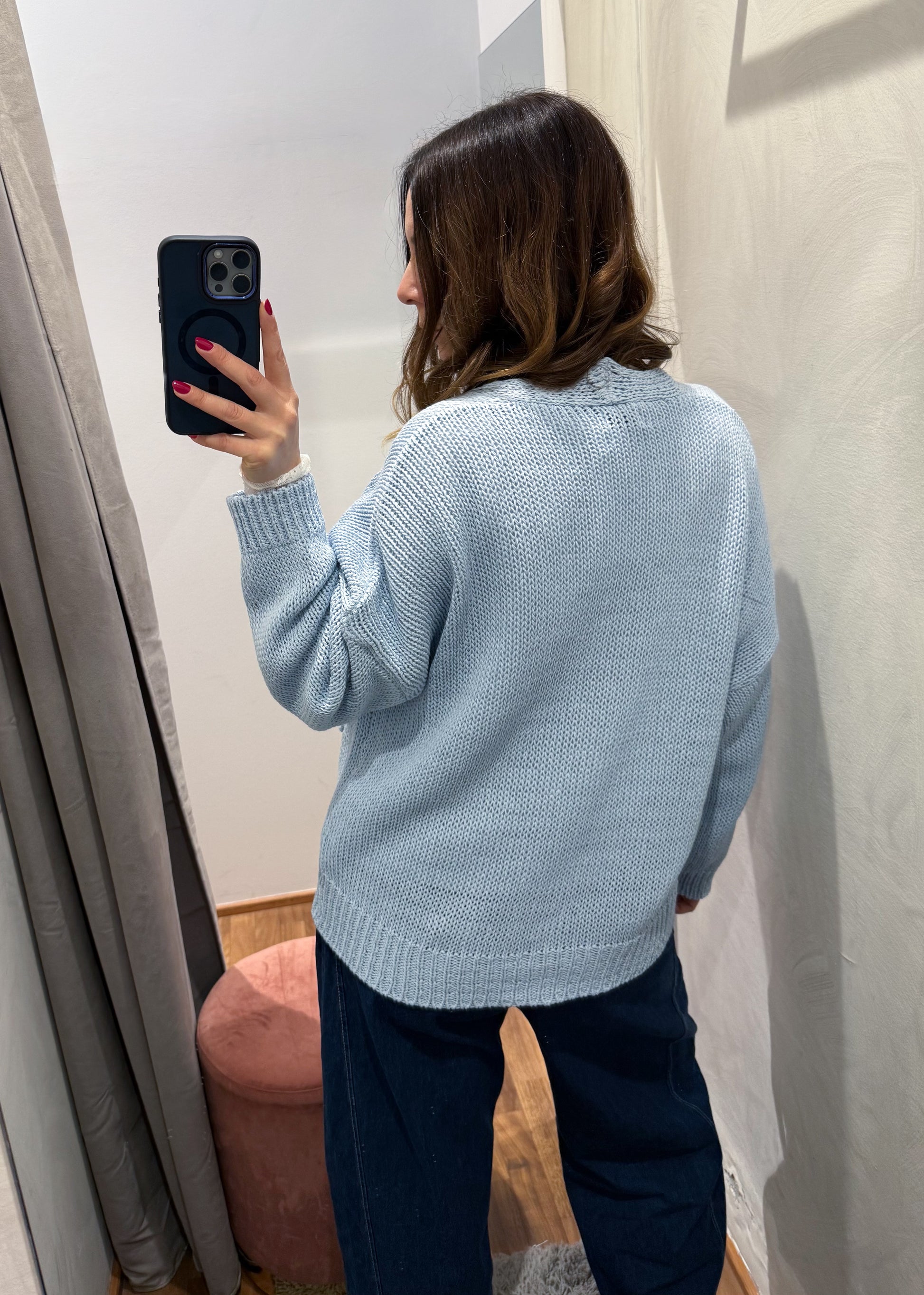 Cardigan Over con Tasche Celeste - SUSY MIX - MARYGIÒ