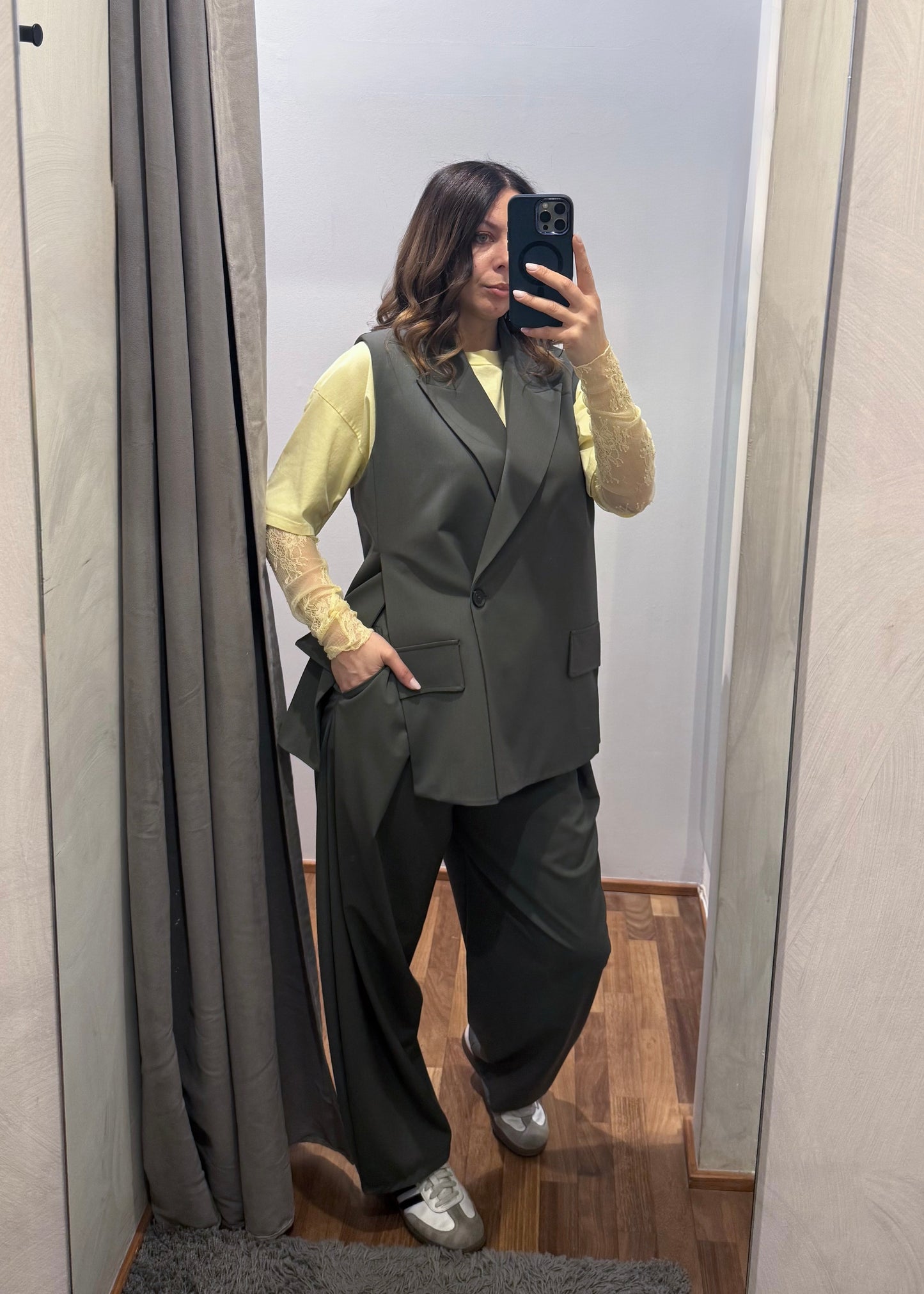 Gilet Over con Spacchi Verde Militare - SUSY MIX